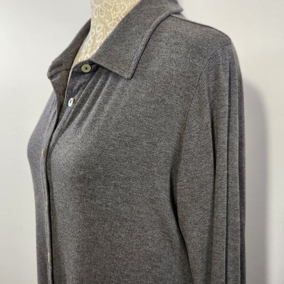 Soft Surroundings Size M Button Up Tunic Shirt Jersey Knit Cool Breeze Gray - Picture 7 of 15